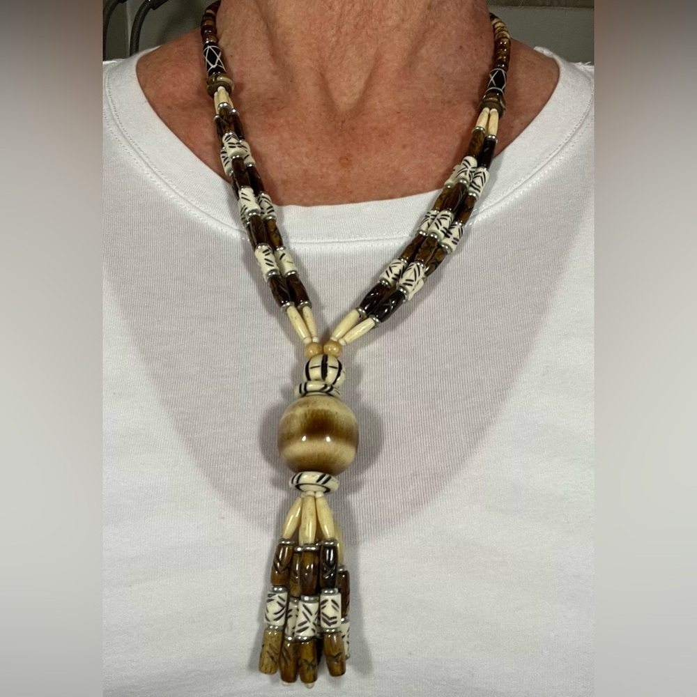 Vintage Brown and Cream Traditional Tribal Beaded Necklace